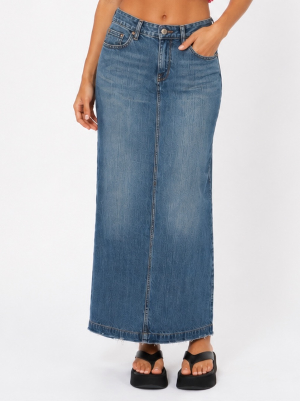 Denim jean maxi skirt Y2K Hint Jeans size 11 women’s 100% cotton 36”